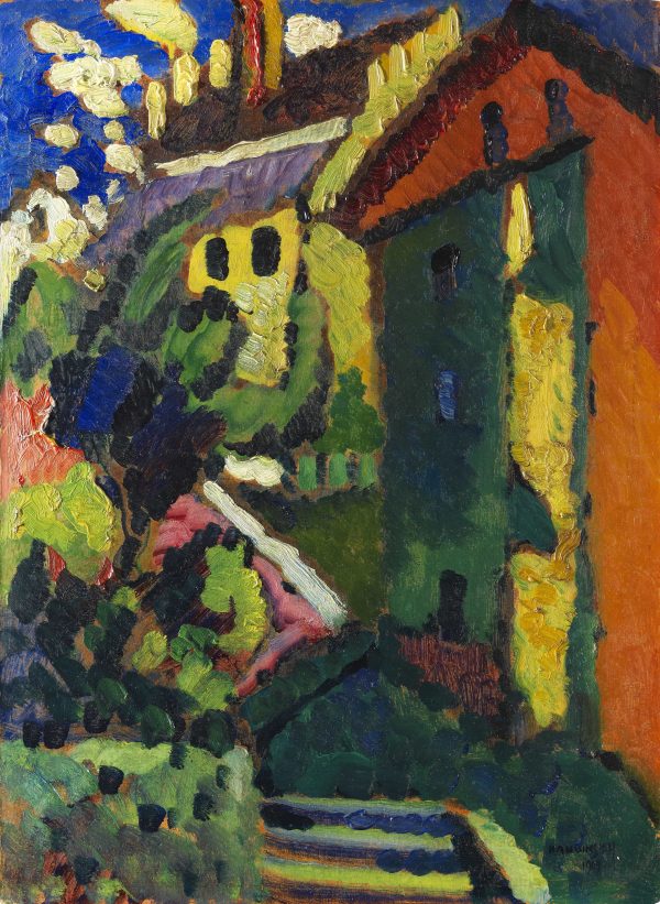 WASSILY KANDINSKY, "Treppe zum Schloss" (Murnau), 1909, Öl auf Malkarton